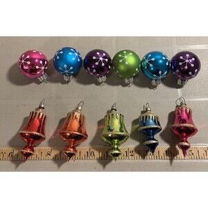 Vintage Bradford Mini Ornament Christmas Feather Tree Bells Balls Lot Of 11